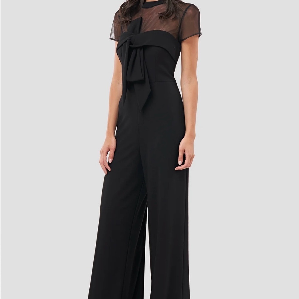 JS Collections Women’s Black Crepe Oversize Bow Jumpsuit Size 16 Festive Party